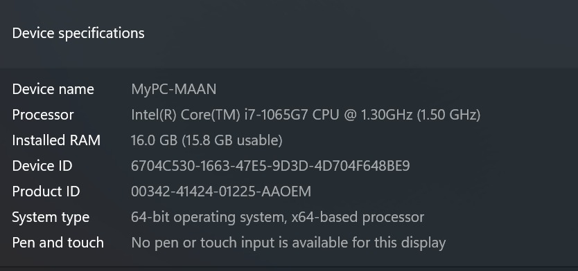 Main system information screenshot.
